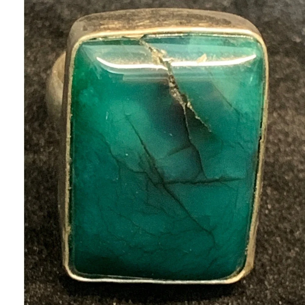 Vintage Artisan Sterling Silver Aqua Green Stone Statement Ring 925 Size 6